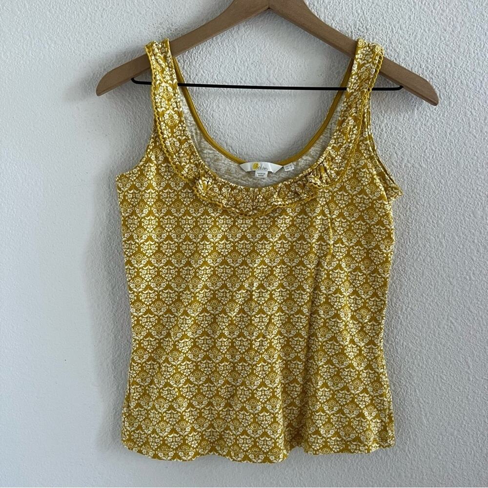 Boden Yellow Ditzy Floral Tank Ruffle Neckline 2